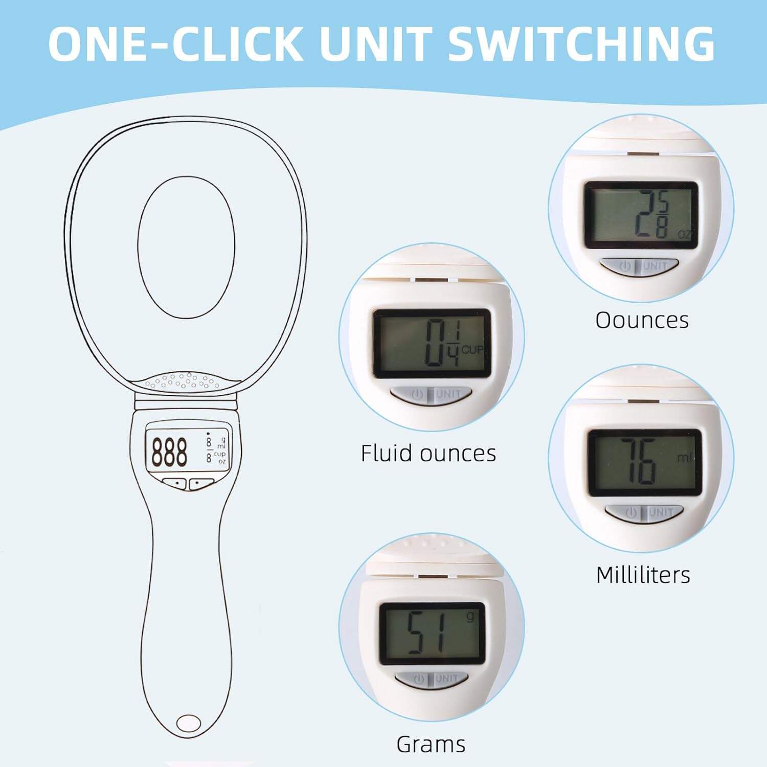 Digital Measuring Spoon, Digital Food Spoon Scale, Weighing Spoon Scale 800g / 0.1g High Accuracy with LCD Screen, Display Electronic Measuring Spoon for Kitchen Utensils and Daily Meals Pet Feeding
