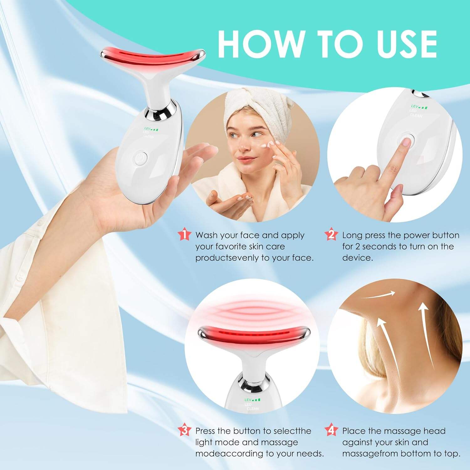 Facial Massager Red-Light-Therapy-for-Face and Neck, Face 𝖲 culpting Wand with 7 Color
