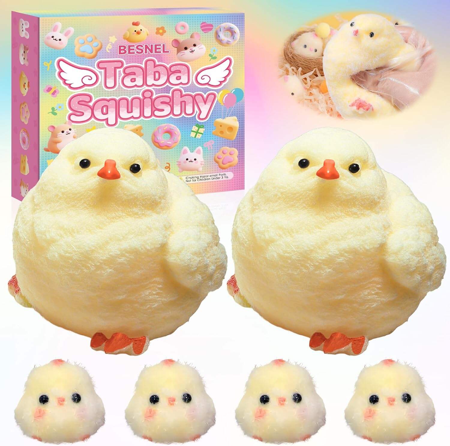 Big Taba Squishy Toys-3.15in, Handmade Ultra Soft Chick Taba Squishy Kit, Cute Fidget Toys Silicone Squeeze Toys for Kids & Adults Stress Relief