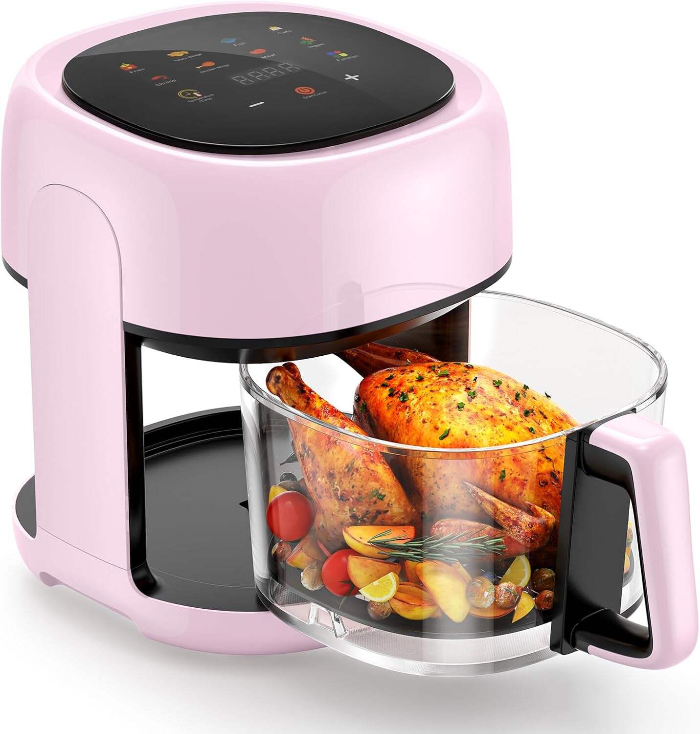 8-In-1 Glass Air Fryer, 5 QT Airfryer with Easy-View Glass Basket, Adjustable Temperature, Touch Panel Control, Circulating Heating, Compact and Large, Nonstick & Dishwasher Safe Fry Bowl