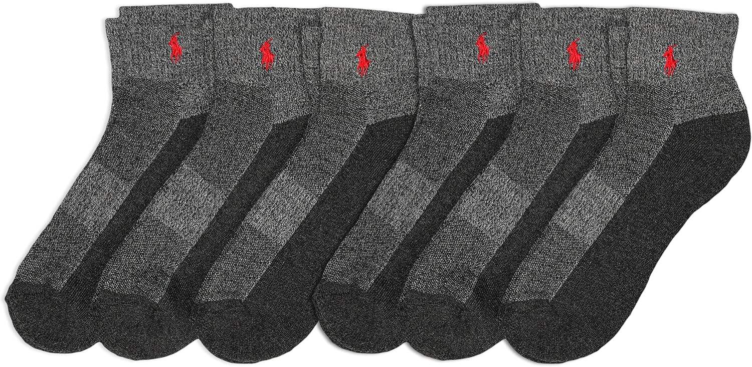 POLO RALPH LAUREN Men's Classic Sport Marled Socks-6 Pair Pack-Breathable Mesh and Arch Support