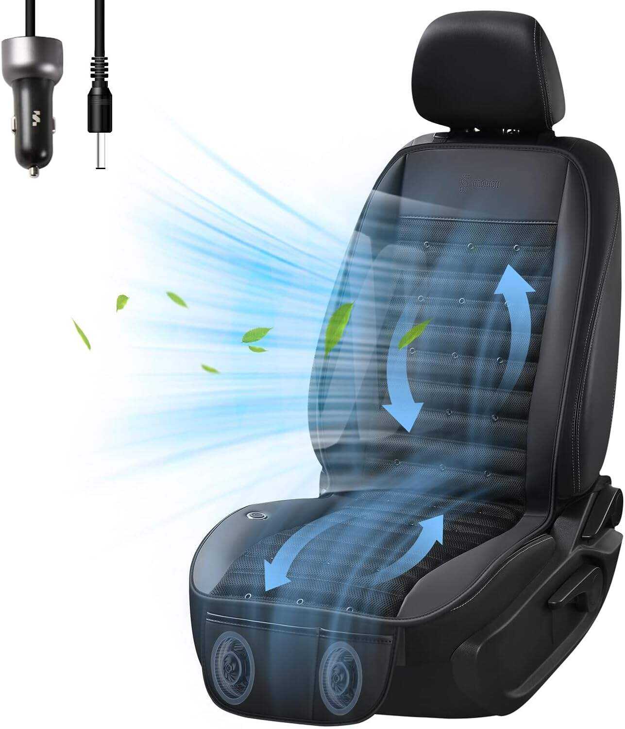 FLORICH Cooling Car Seat Cover, 12V-24V Ventilated Seat Cushion Cooling Car Seat Pad for Summer Driving with 2 Powerful Turbo Fans 3-Speed Temperature Adjustable Universal Fit for Car SUV Truck Van