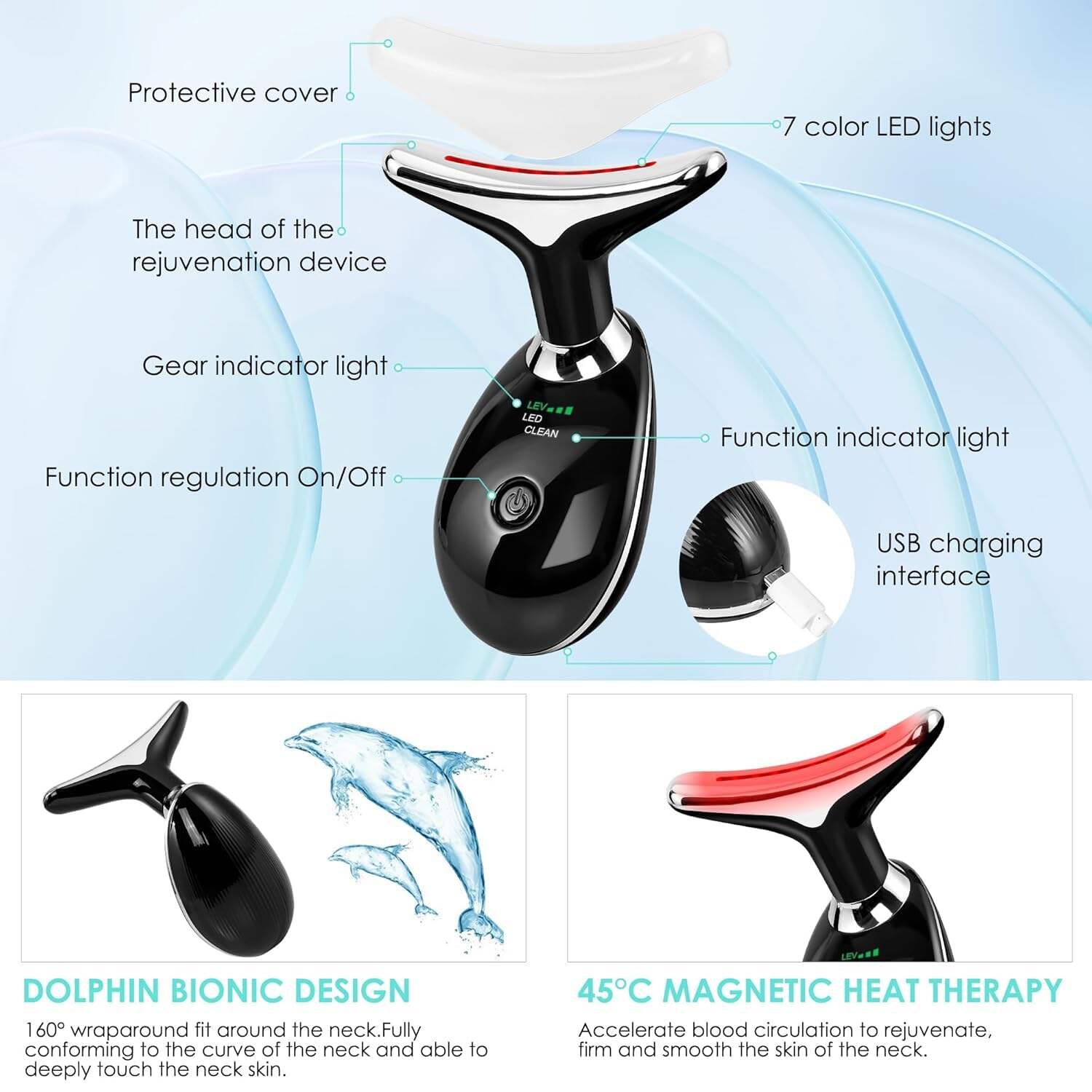 Facial Massager Red-Light-Therapy-for-Face and Neck, Face 𝖲 culpting Wand with 7 Color