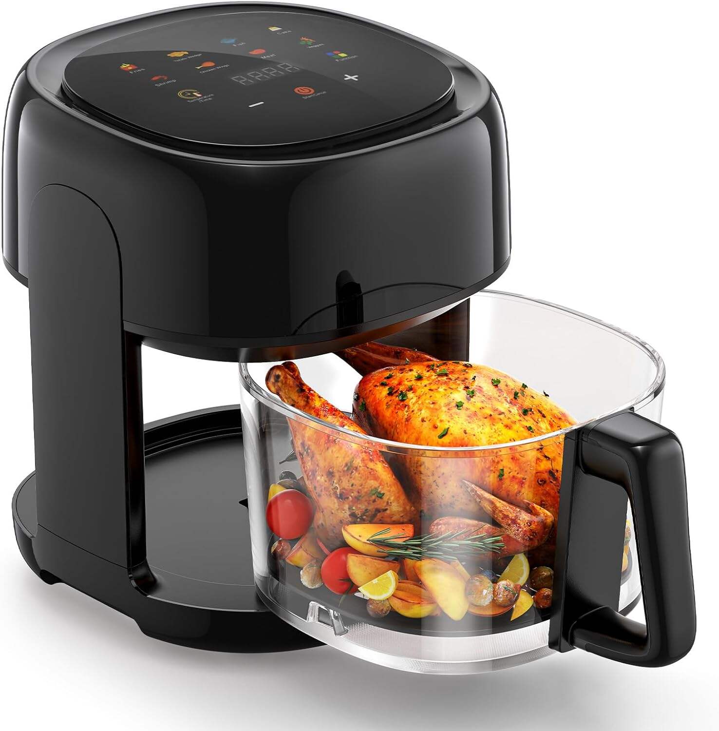 8-In-1 Glass Air Fryer, 5 QT Airfryer with Easy-View Glass Basket, Adjustable Temperature, Touch Panel Control, Circulating Heating, Compact and Large, Nonstick & Dishwasher Safe Fry Bowl