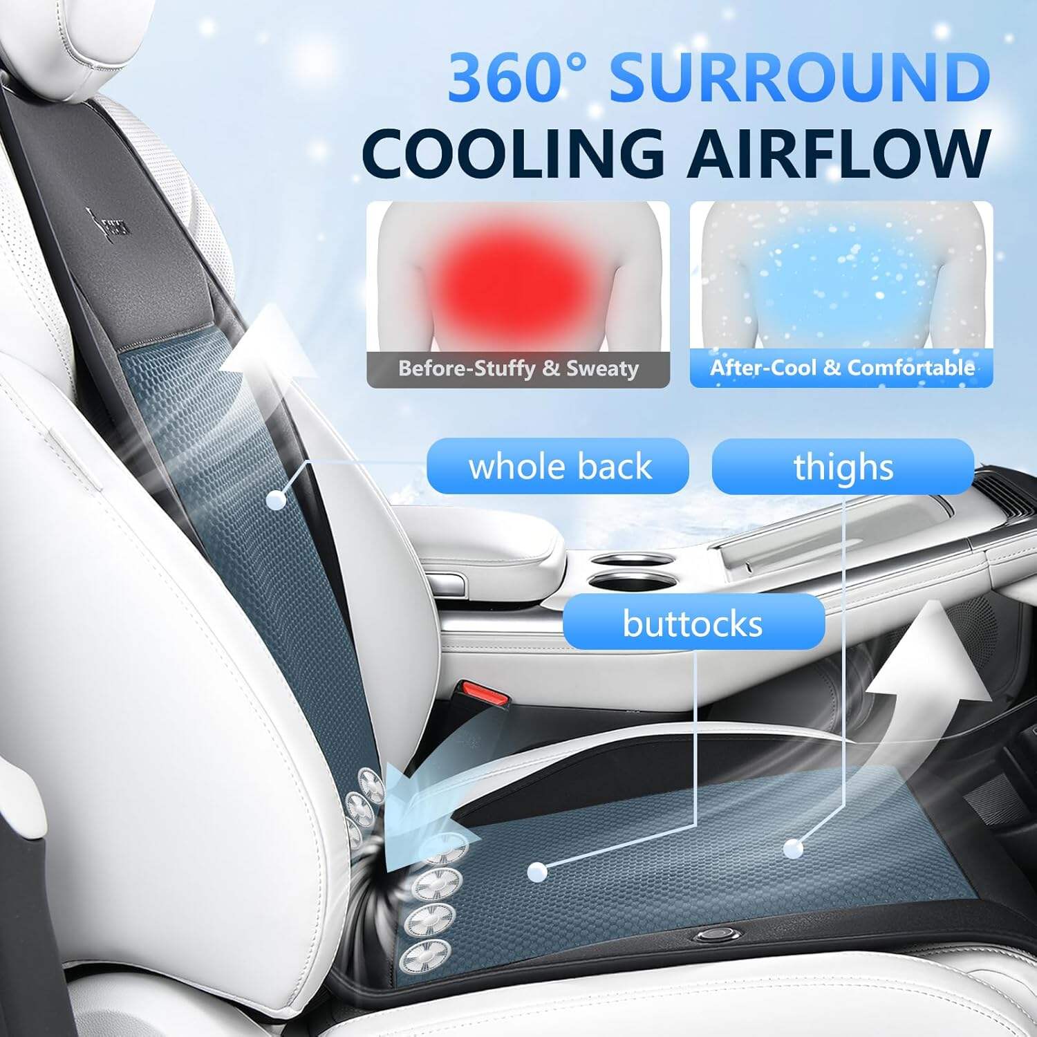 FLORICH Cooling Car Seat Cover, 12V-24V Ventilated Seat Cushion Cooling Car Seat Pad for Summer Driving with 2 Powerful Turbo Fans 3-Speed Temperature Adjustable Universal Fit for Car SUV Truck Van