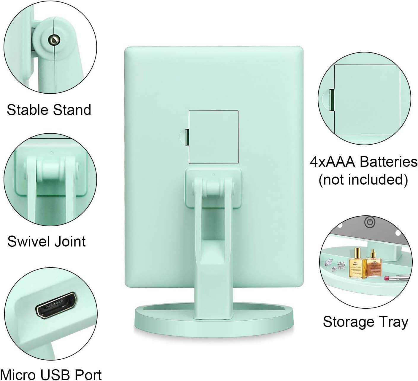 deweisn Tabletop Mount Trifold Lighted Vanity Mirror with 21 LED Lights, Touch Screen and 3X/2X/1X Magnification, Two Power Supply Mode Make up Mirror,Travel Mirror