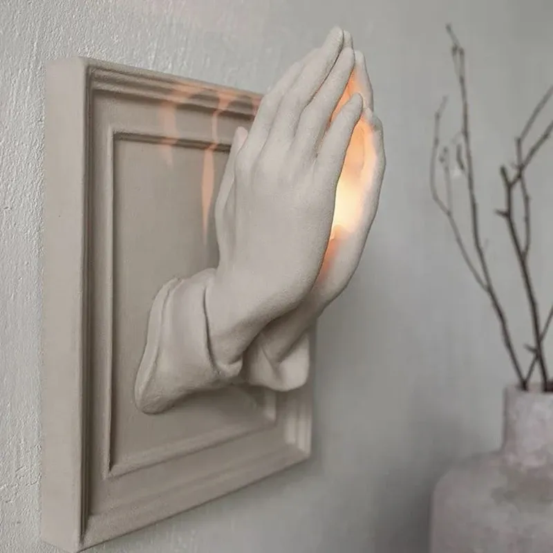 Nordic Pray Hands Sculpture Ornaments Wall Candlestick Wall Hanging Decoration Pendant Home Statue Decor Handicraft Gift