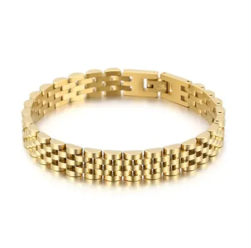 18K Gold Plated 316 Stainless Steel Watch Band Link Chain Wristband Fashion Jewelry Bracelet Women Men