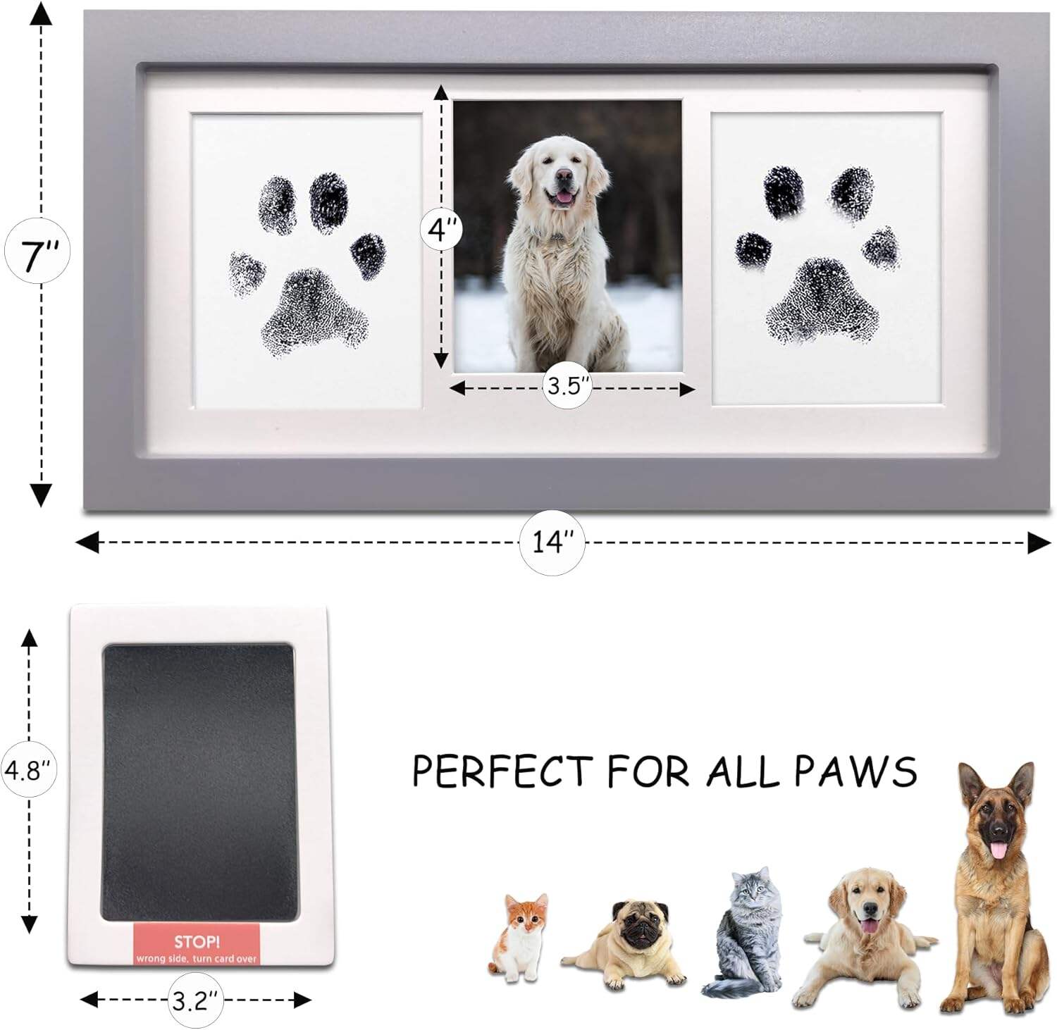 MYPAWLETS Paw Print Frame & Ink Pads Kit,Dog or Cat Paw Print Kit,2 No Mess Ink Pads for Pets,Paw Print Stamp Pad for Dogs,Wooden Pet Memorial Frame,Personalized Pet Paw Print Gifts