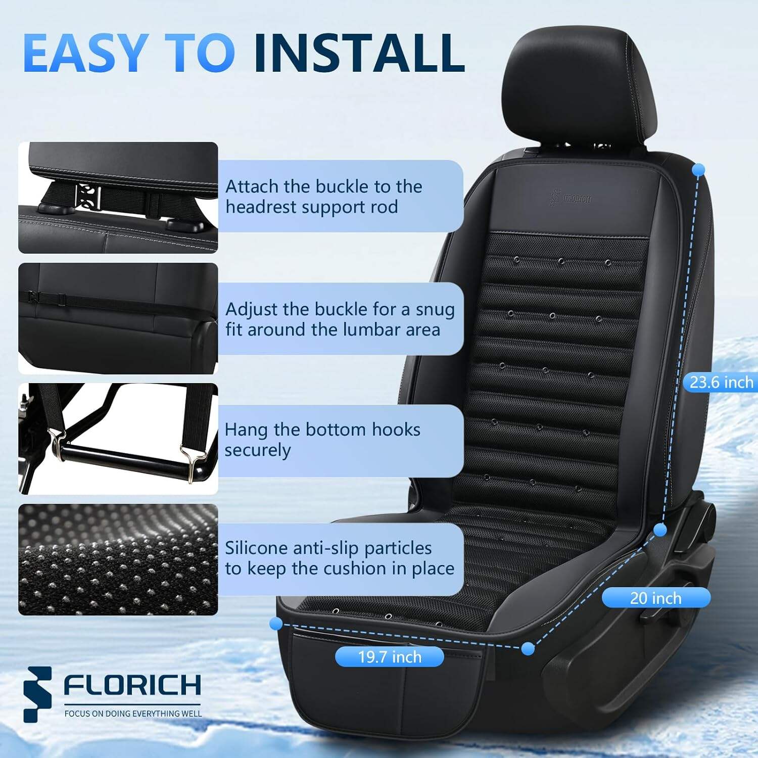 FLORICH Cooling Car Seat Cover, 12V-24V Ventilated Seat Cushion Cooling Car Seat Pad for Summer Driving with 2 Powerful Turbo Fans 3-Speed Temperature Adjustable Universal Fit for Car SUV Truck Van