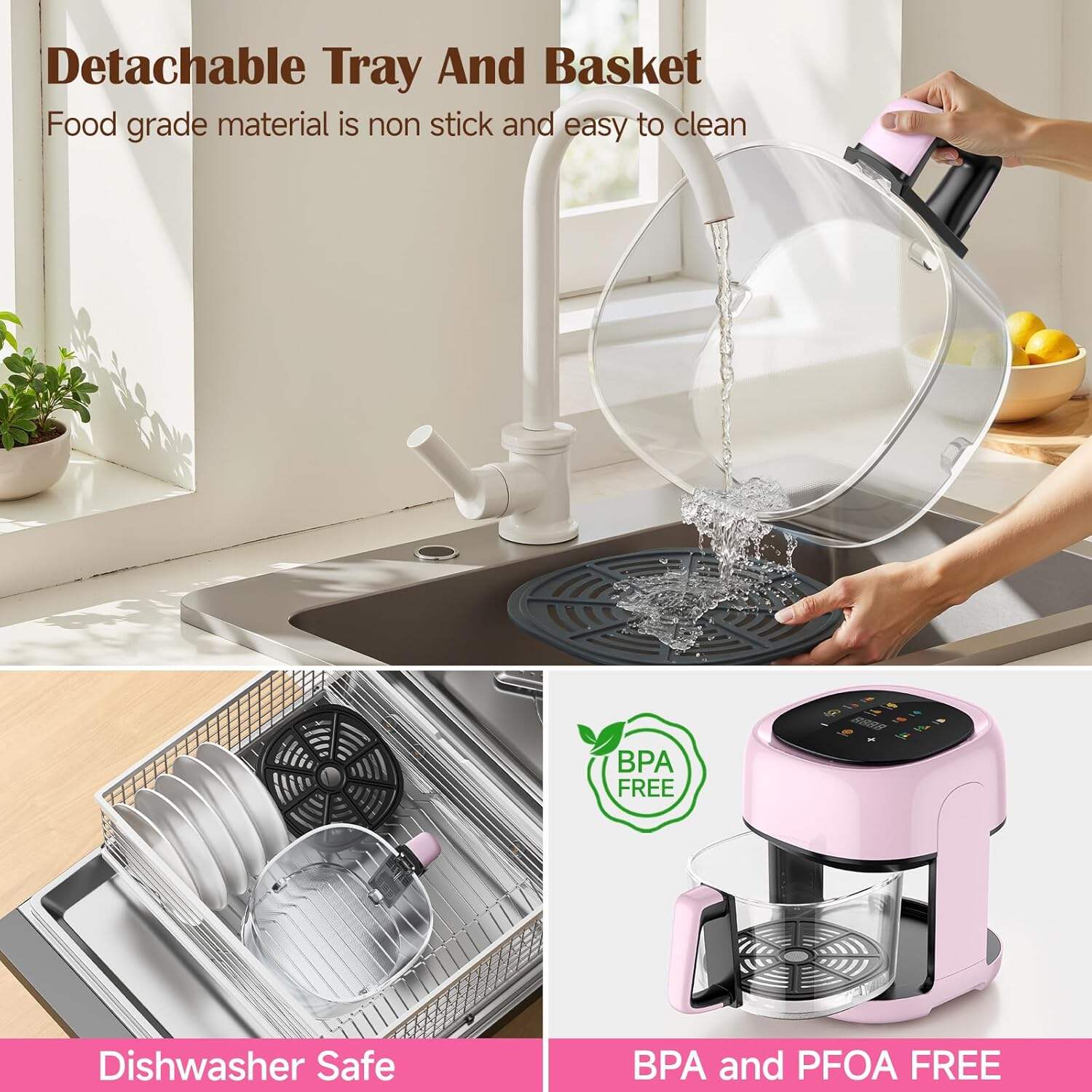 8-In-1 Glass Air Fryer, 5 QT Airfryer with Easy-View Glass Basket, Adjustable Temperature, Touch Panel Control, Circulating Heating, Compact and Large, Nonstick & Dishwasher Safe Fry Bowl