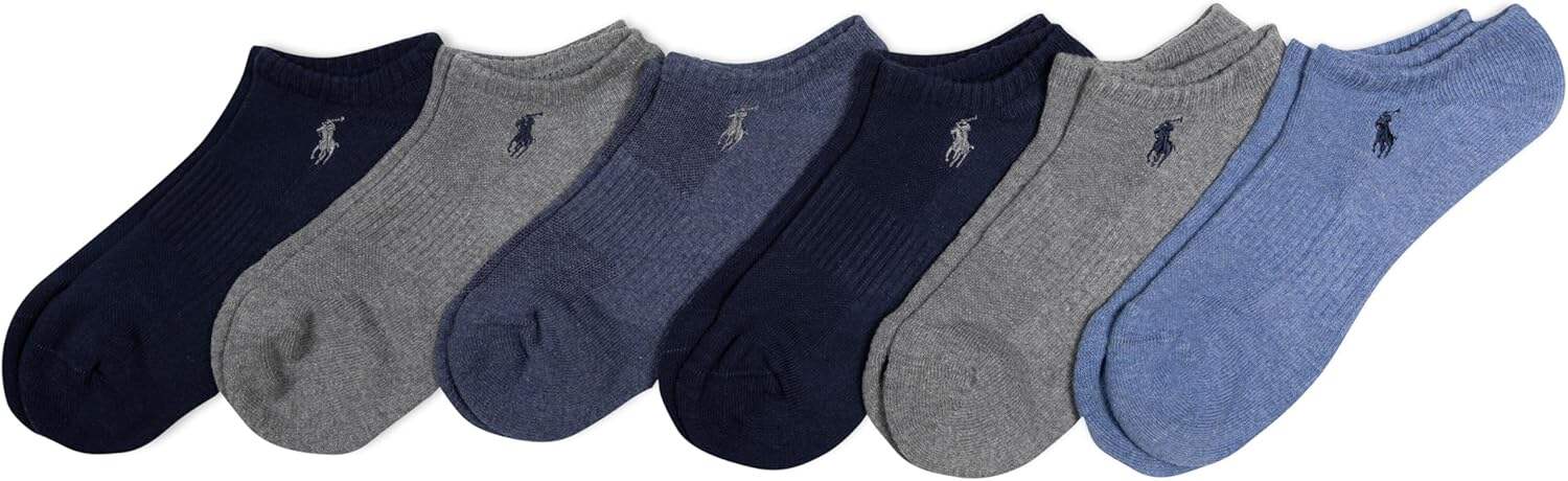 POLO RALPH LAUREN mens Athletic Performance Cotton Low Cut Socks - 6 Pair Pack - Moisture Wicking Mesh