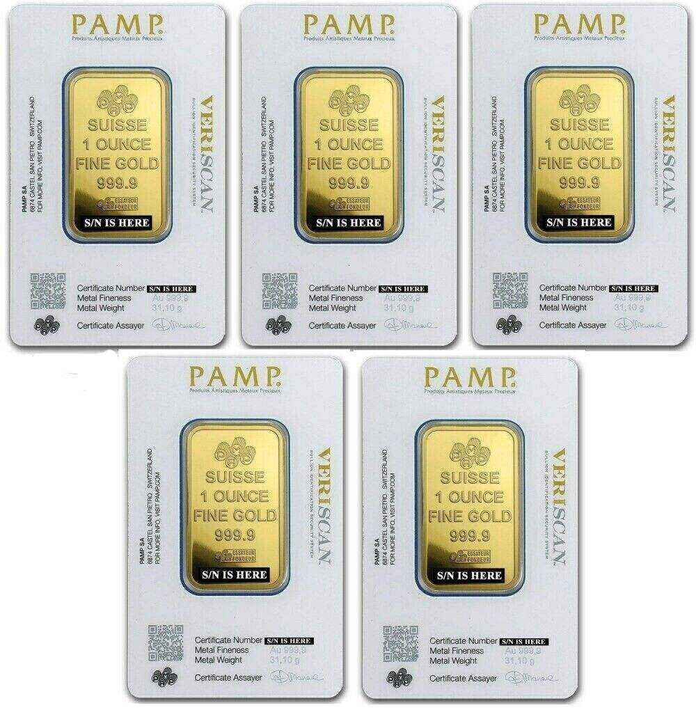 1 oz Gold Bar PAMP Suisse Lady Fortuna Veriscan .9999 Fine (In Assay)