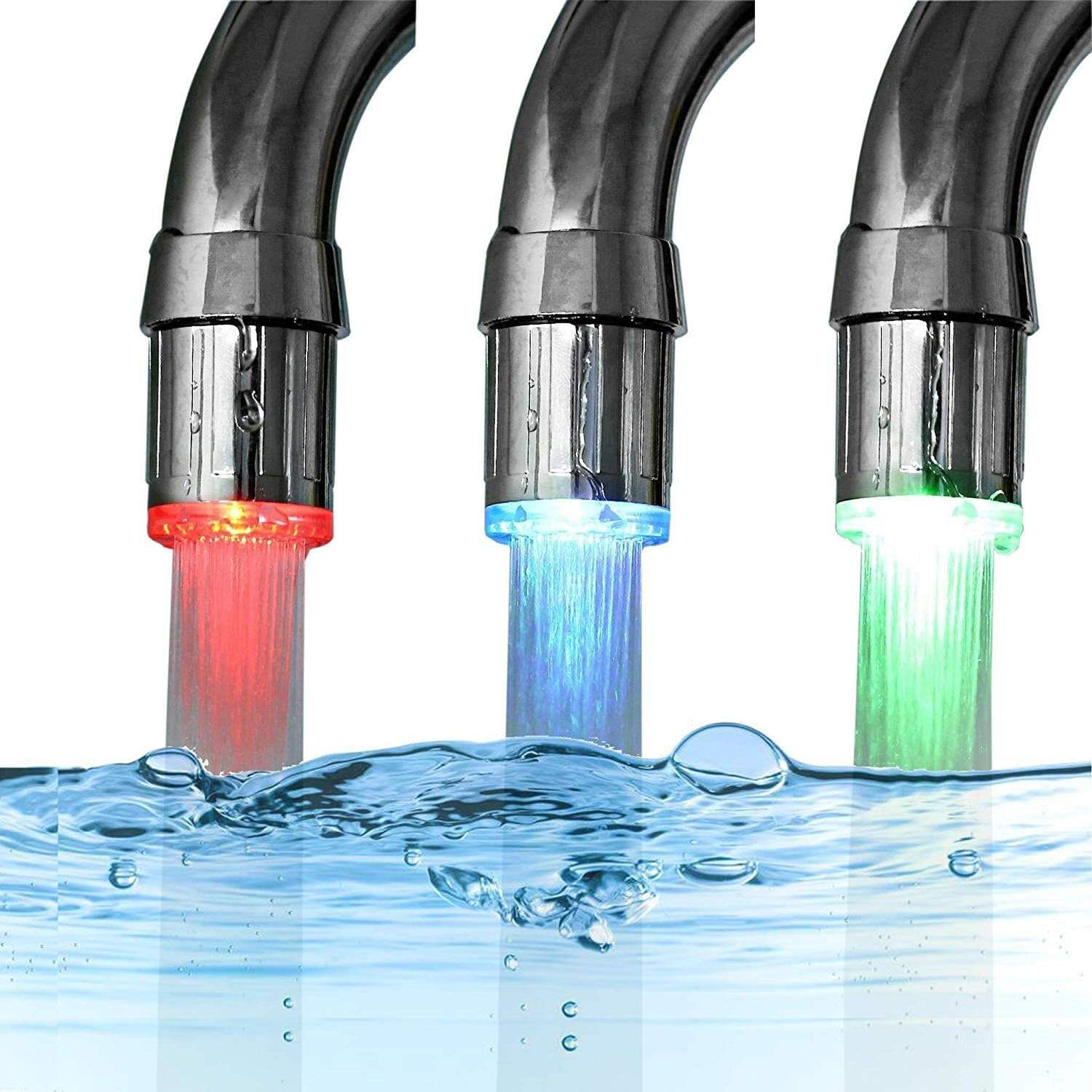 2 Pack 3-Color Temperature Sensitive Gradient LED Water Faucet Light - Color Changing Tap for Kitchen & Bathroom