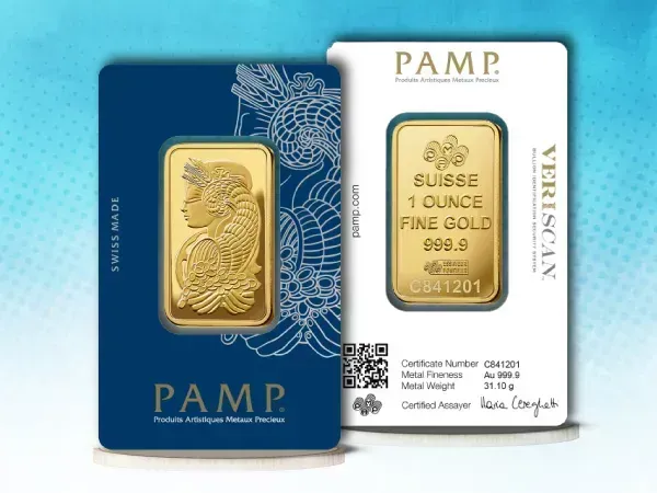 1 oz Gold Bar PAMP Suisse Lady Fortuna Veriscan .9999 Fine (In Assay)