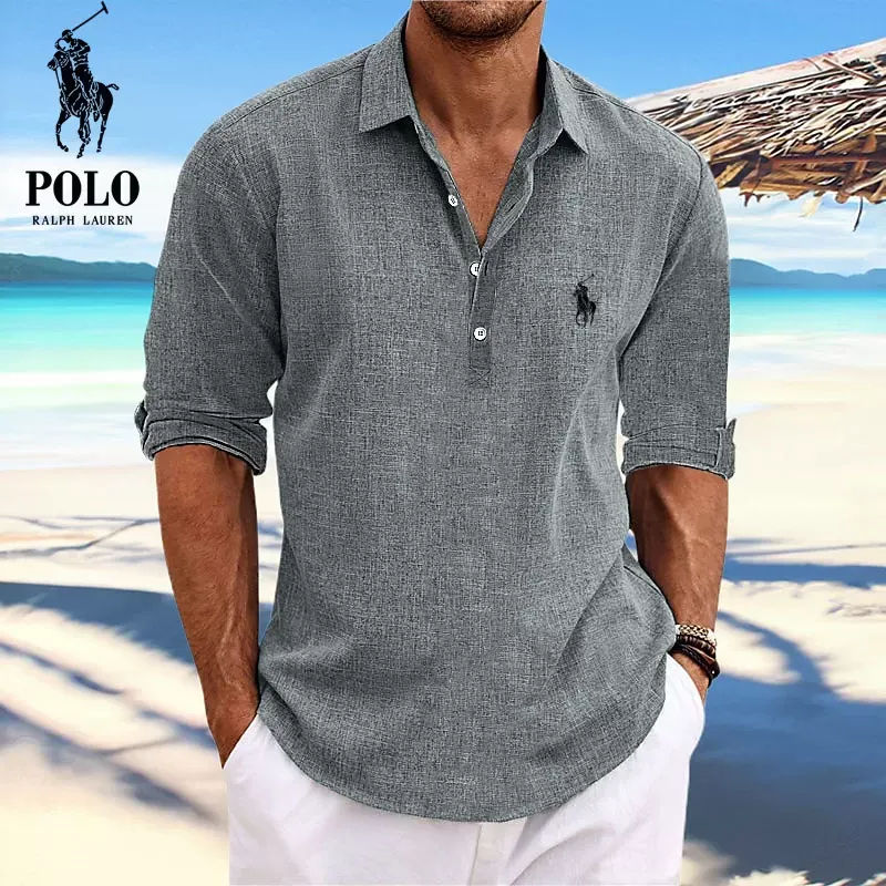 Ralph Lauren Men's Lapel Beach Long Sleeve Shirt