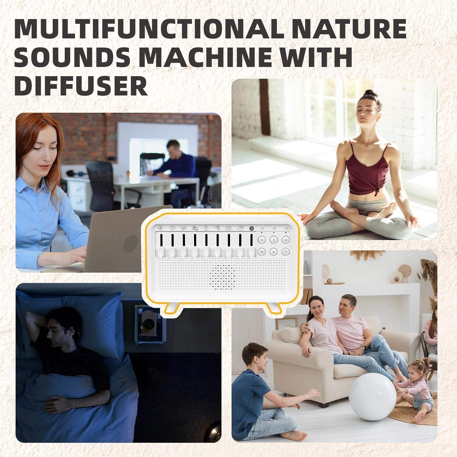 White Noise Sound Machine Humidifier – 8 Nature Sounds, Timer, Auto-Off, Bluetooth Speaker, Flame Light & Aroma Diffuser for Sleep, Meditation & Yoga