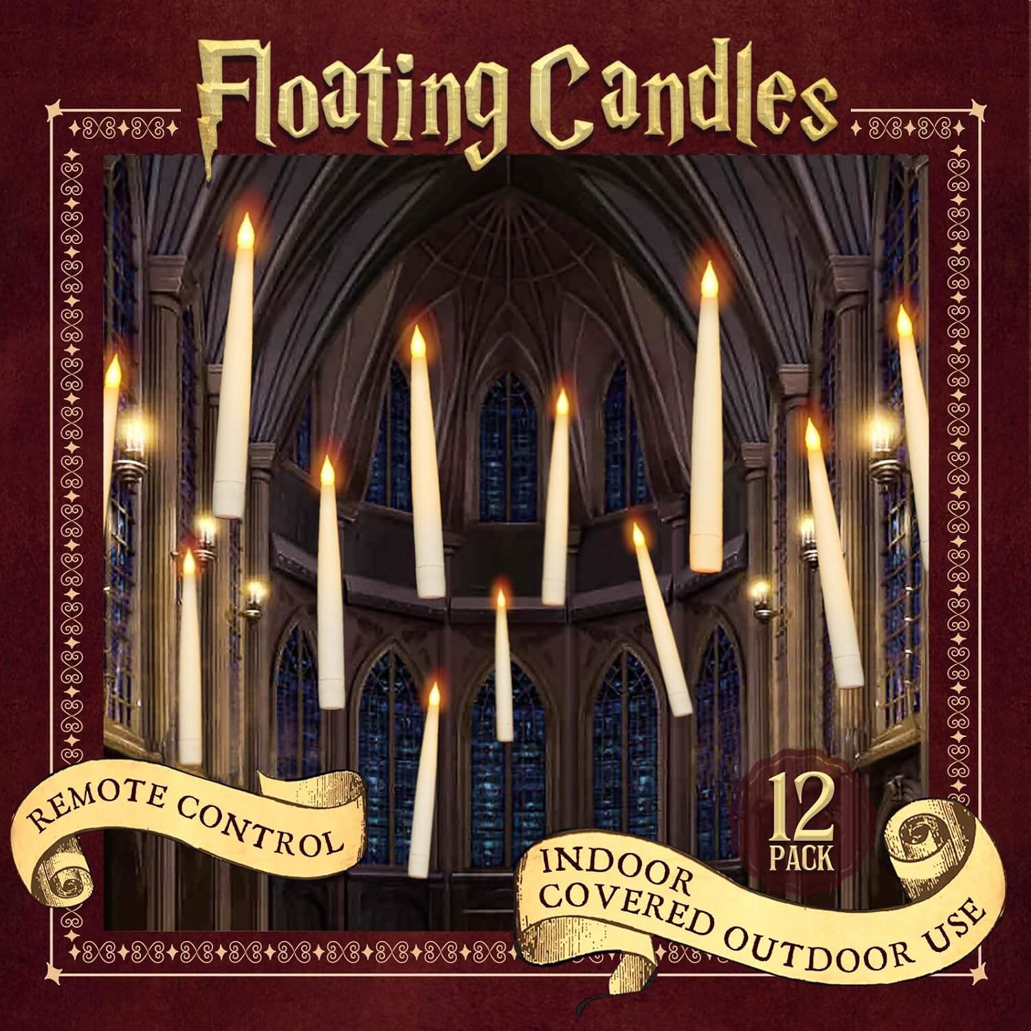 ORIENTAL CHERRY Halloween Decorations - Floating LED Candles with Remote Control -12Pcs Magic Witch Wizard Christmas Decor for Indoor Home Room Classroom Bedroom Birthday Party (with Common Remote)