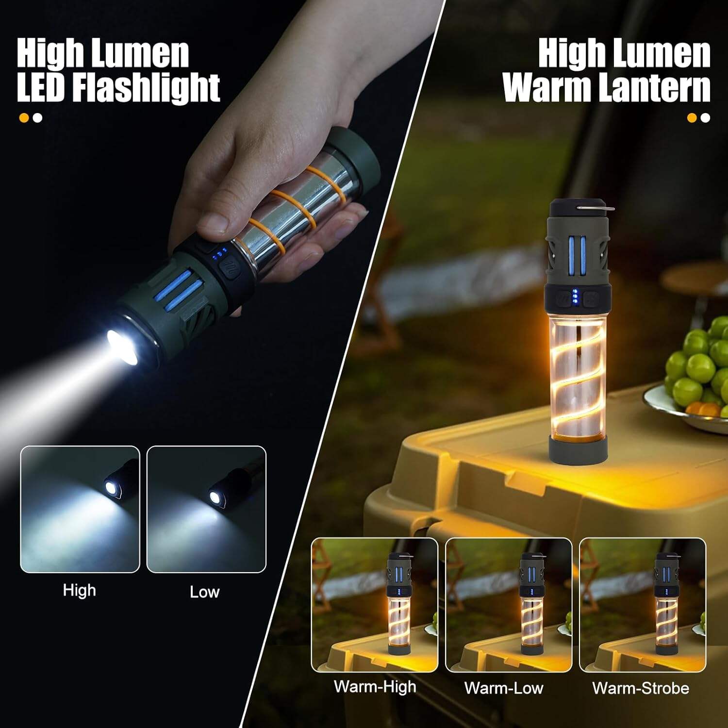 Buzz Defense Portable,𝓜𝓸𝓼𝓺𝓾𝓲𝓽𝓸 Repellent, Rechargeable Flashlight Camping Lantern Lights with Dual-Heating, Multifunctional, Waterproof White&Warm Light Lantern for Outdoor Camping, 12 Refills