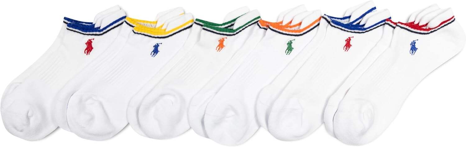 POLO RALPH LAUREN mens Athletic Performance Cotton Low Cut Socks - 6 Pair Pack - Moisture Wicking Mesh
