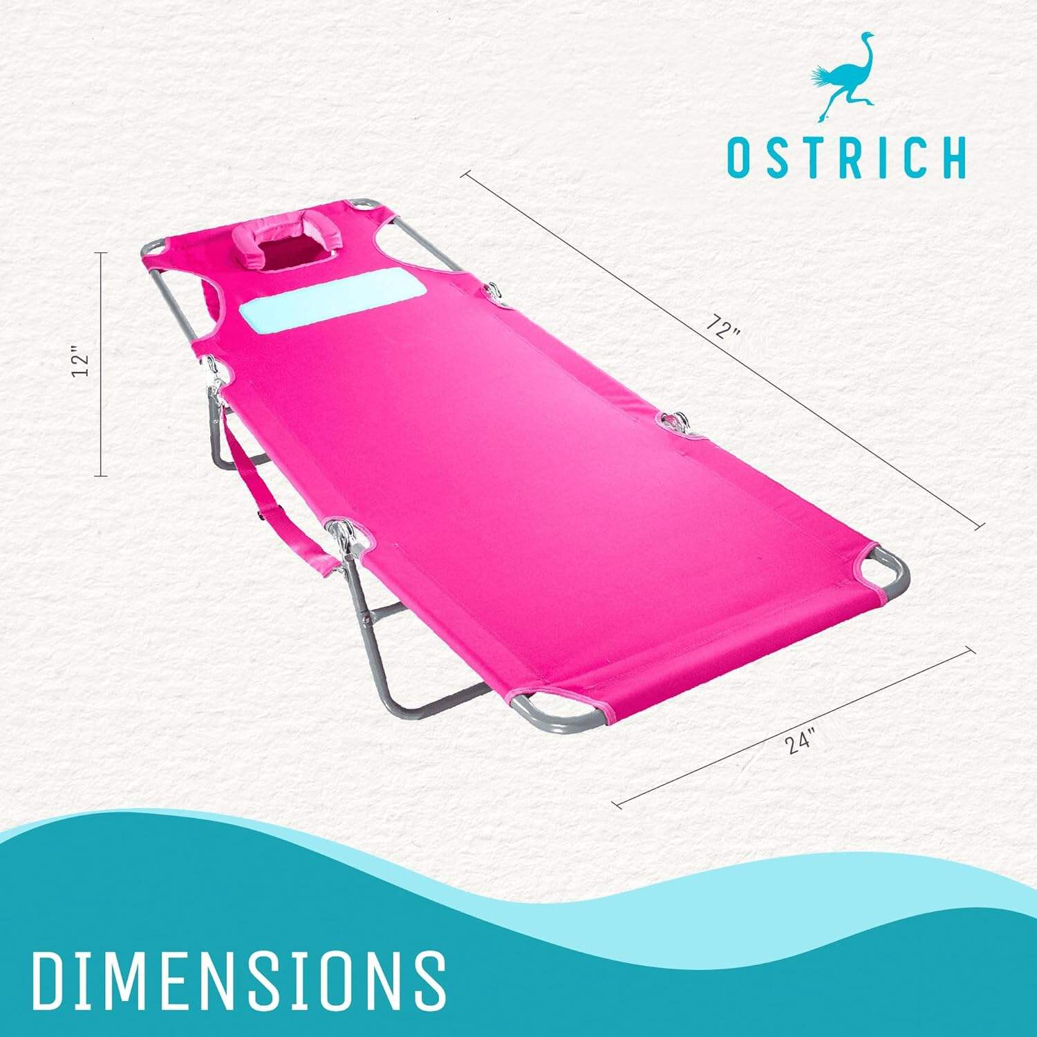 Ostrich Ladies Comfort Lounger, Foldable Beach Camping Pool Tanning Chair, Aqua