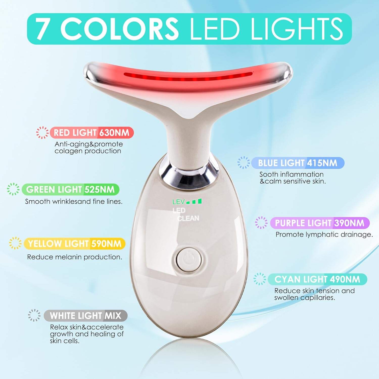 Facial Massager Red-Light-Therapy-for-Face and Neck, Face 𝖲 culpting Wand with 7 Color