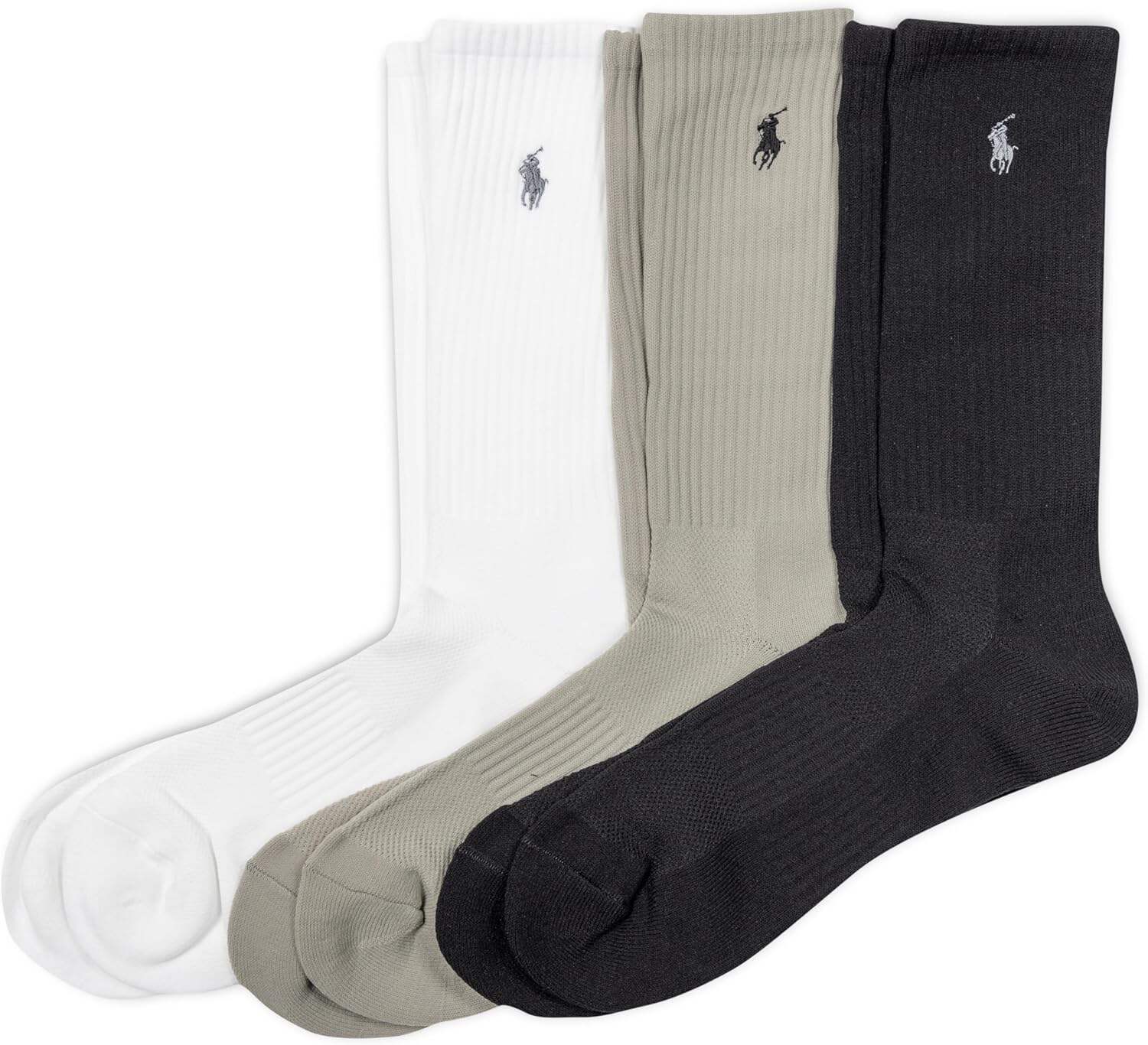 POLO RALPH LAUREN Men's Tech Athletic Crew Socks - 3 Pair Pack - Sport Cushioned Arch Support