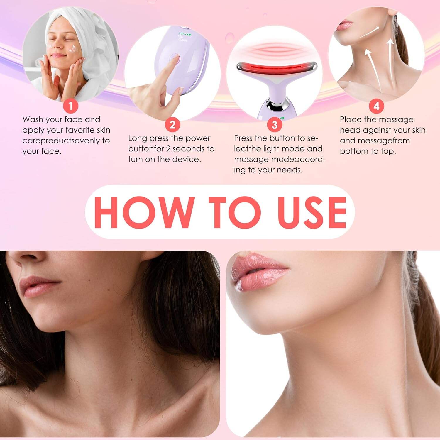 Facial Massager Red-Light-Therapy-for-Face and Neck, Face 𝖲 culpting Wand with 7 Color