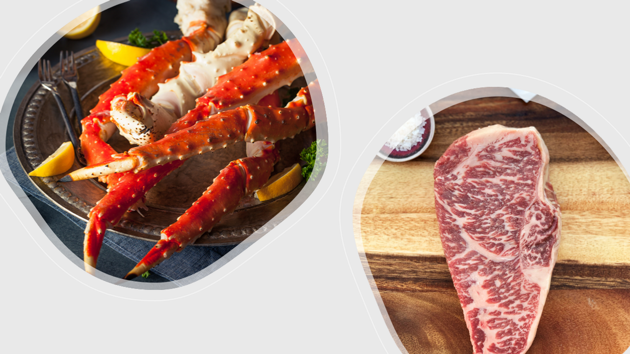 Ultimate Surf n' Turf | 5 lbs Colossal King Crab Legs® & (2) 20 oz Australian Wagyu NY's