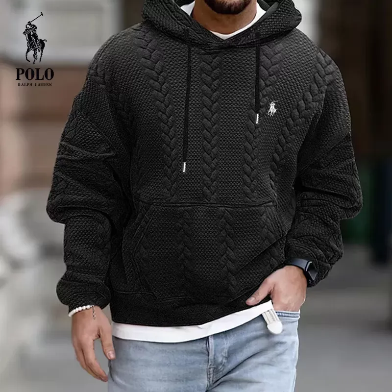 Ralph Lauren stylish patchwork pocket drawstring knitted hoodie
