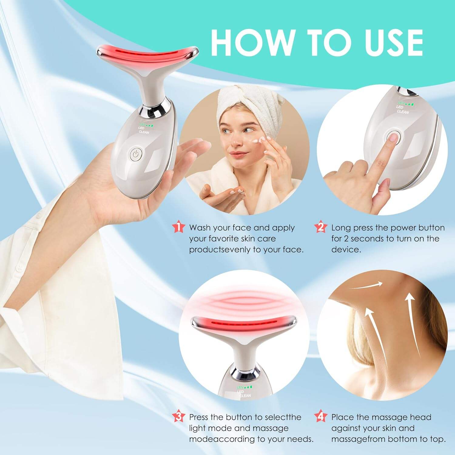 Facial Massager Red-Light-Therapy-for-Face and Neck, Face 𝖲 culpting Wand with 7 Color