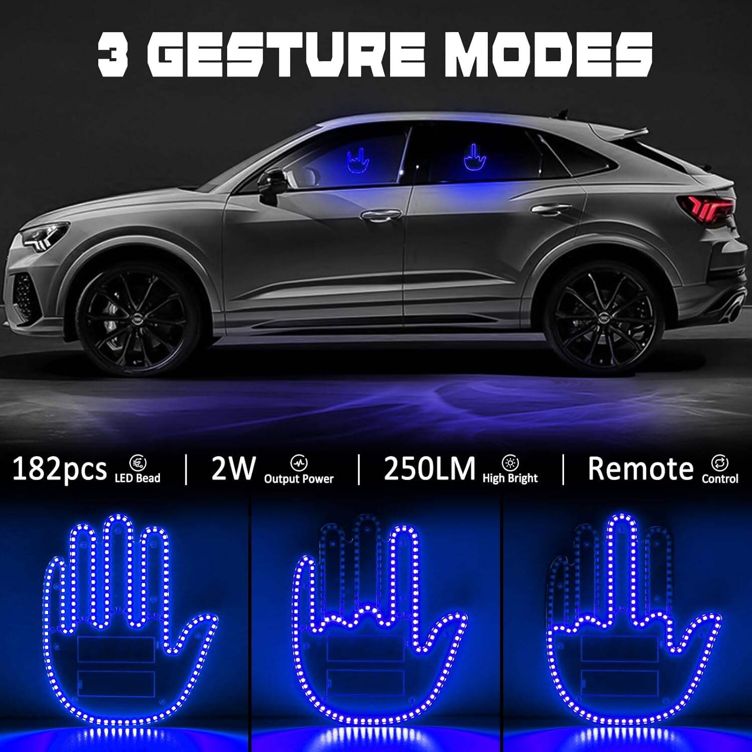DIBMS Hand Gesture Light with Remote, Red LED Finger Funny Window Sign Light Accessories for Car Truck