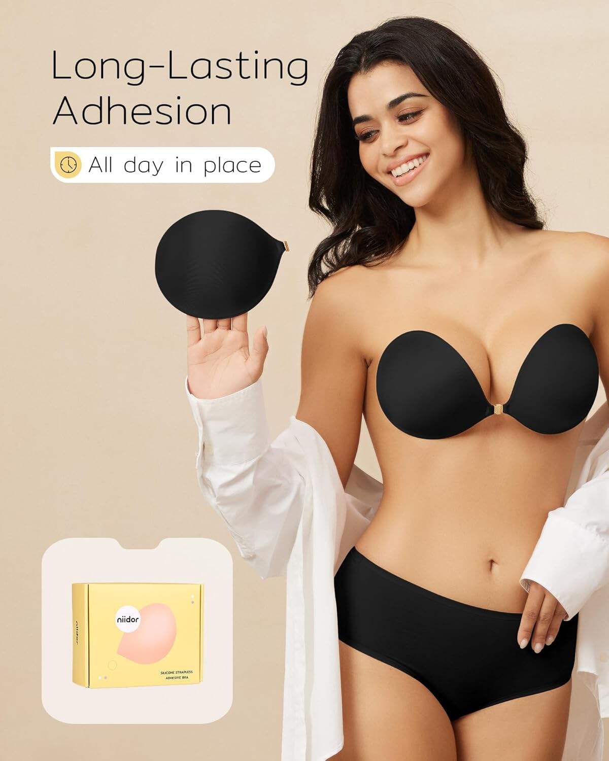 Niidor Adhesive Strapless Bra for Women Sticky Invisible Push up Silicone Bra for Backless Dress 2025 Upgraded Clasp Bras