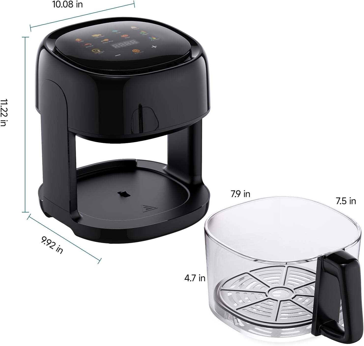 8-In-1 Glass Air Fryer, 5 QT Airfryer with Easy-View Glass Basket, Adjustable Temperature, Touch Panel Control, Circulating Heating, Compact and Large, Nonstick & Dishwasher Safe Fry Bowl