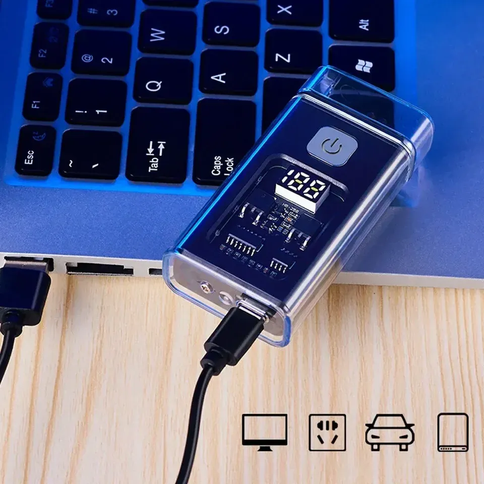 Stylish USB Rechargeable Electric Lighter Cool Windproof Dual ARC Plasma Lighters for Men Outdoor Camping Gadgets Fire Starter