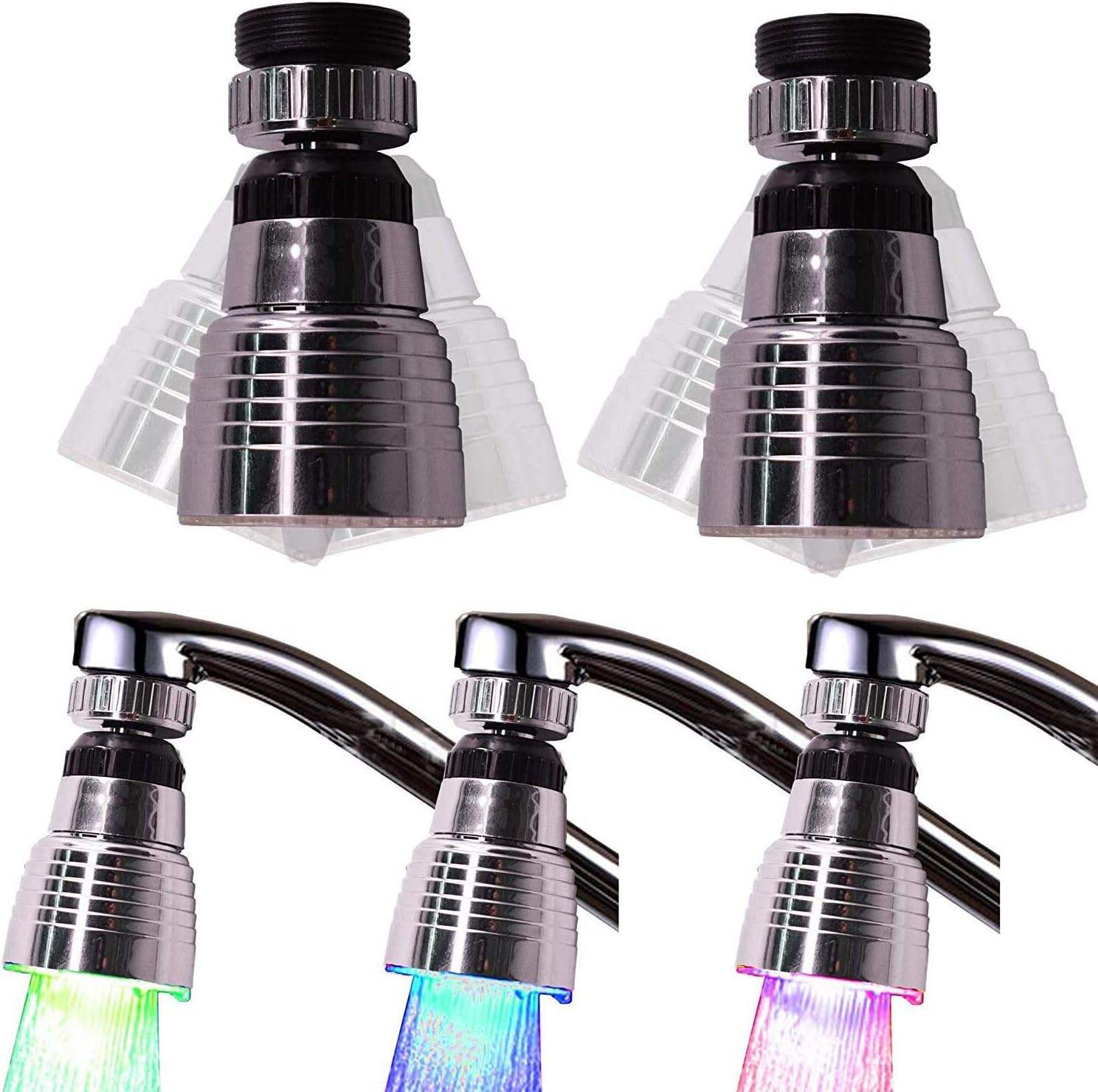 2 Pack 3-Color Temperature Sensitive Gradient LED Water Faucet Light - Color Changing Tap for Kitchen & Bathroom