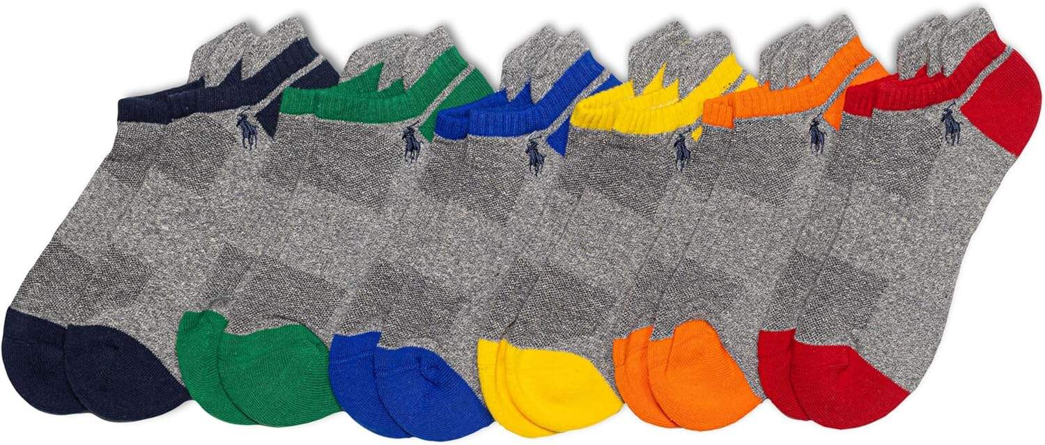 POLO RALPH LAUREN mens Athletic Performance Cotton Low Cut Socks - 6 Pair Pack - Moisture Wicking Mesh