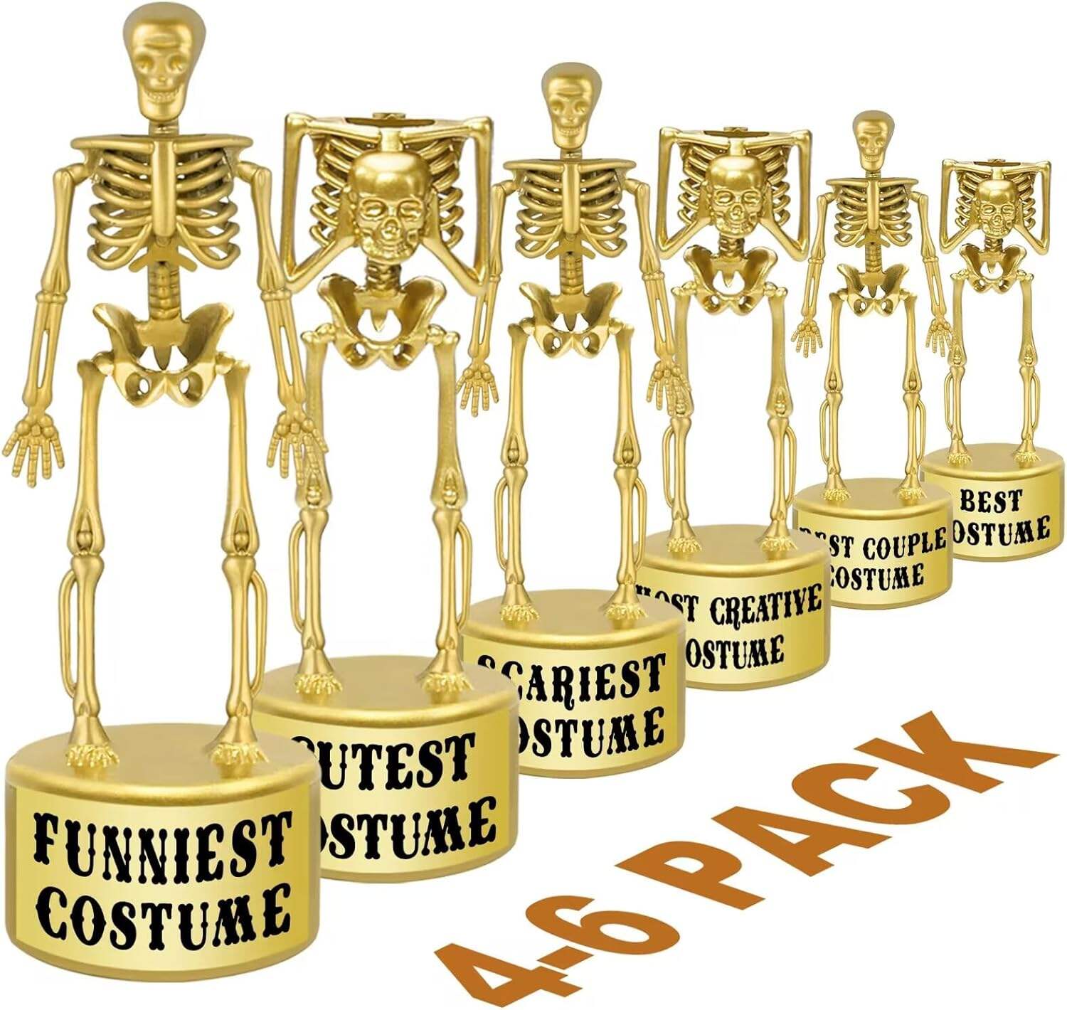 ORIENTAL CHERRY Halloween Party Supplies - Golden Best Costume Skeleton Trophies for Kids Adults Contest Awards Prizes - 4 Pack