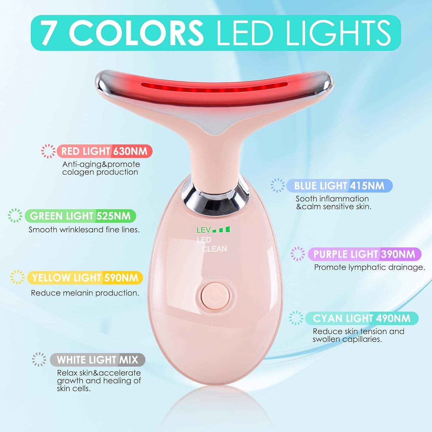 Facial Massager Red-Light-Therapy-for-Face and Neck, Face 𝖲 culpting Wand with 7 Color