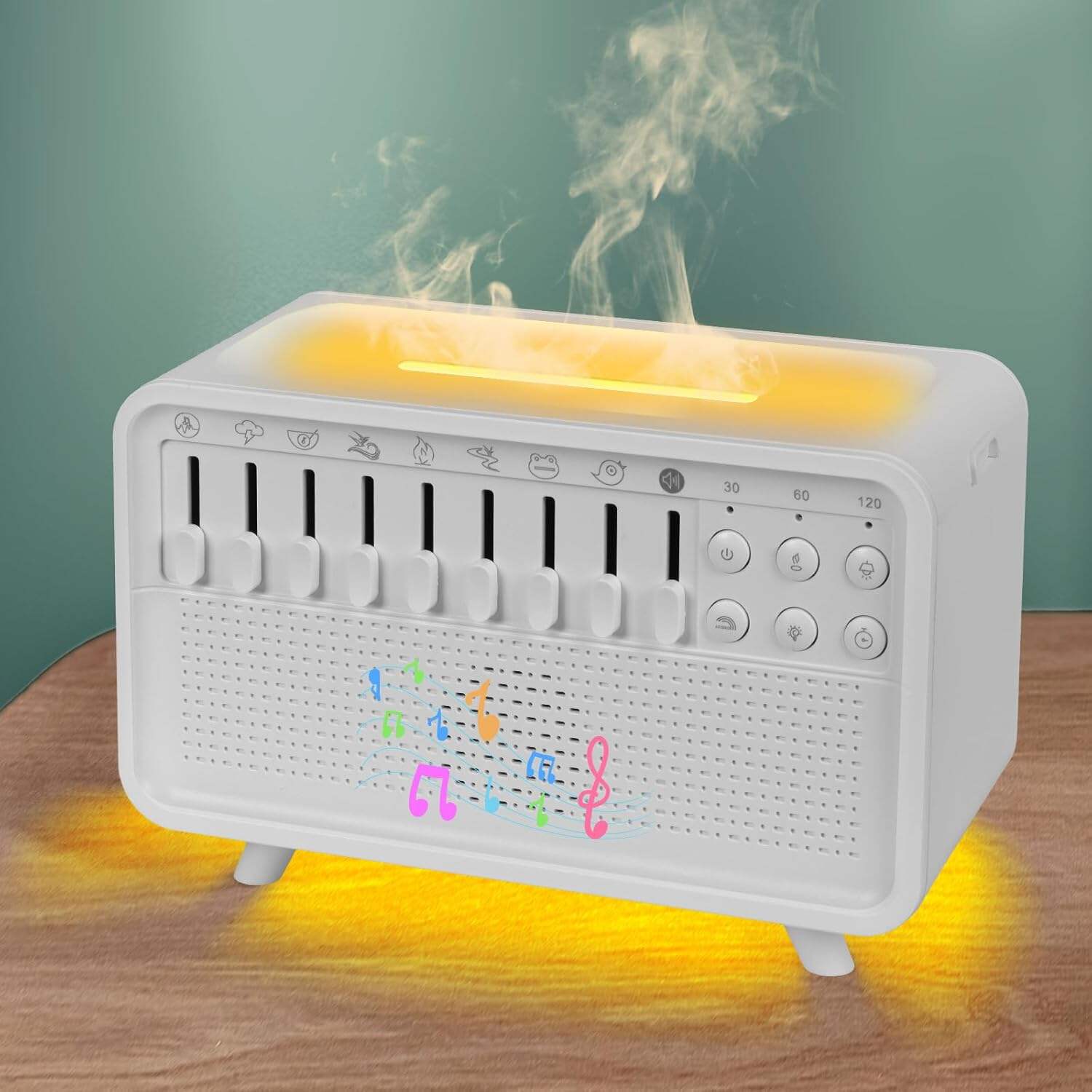 White Noise Sound Machine Humidifier – 8 Nature Sounds, Timer, Auto-Off, Bluetooth Speaker, Flame Light & Aroma Diffuser for Sleep, Meditation & Yoga