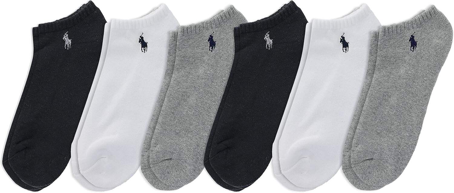 POLO RALPH LAUREN mens Classic Sport Solid Low Cut Socks - 6 Pair Pack - Athletic Cushioned Cotton