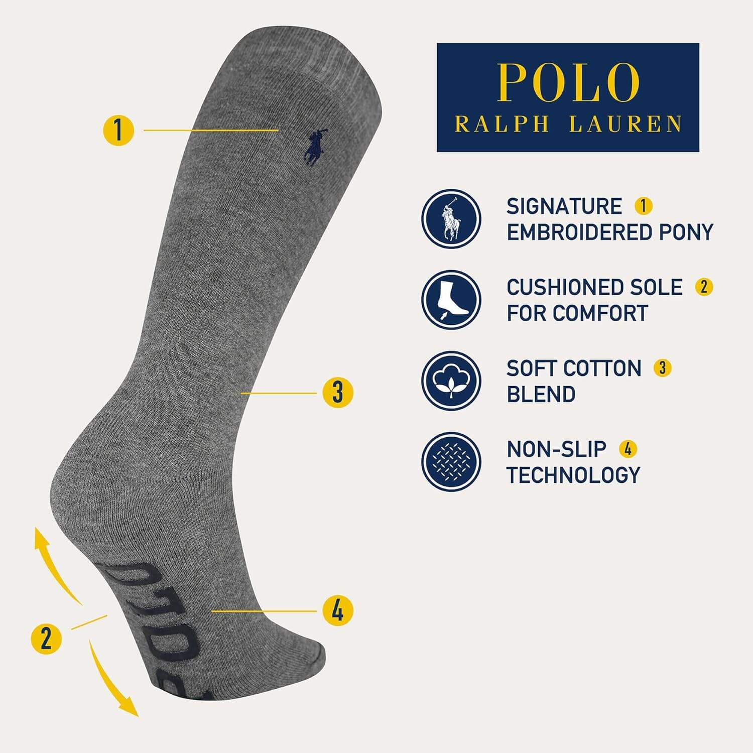Polo Ralph Lauren Men's Casual Cozy Gripper Lounge Socks-Comfort Cushioning and Non-Slip Technology
