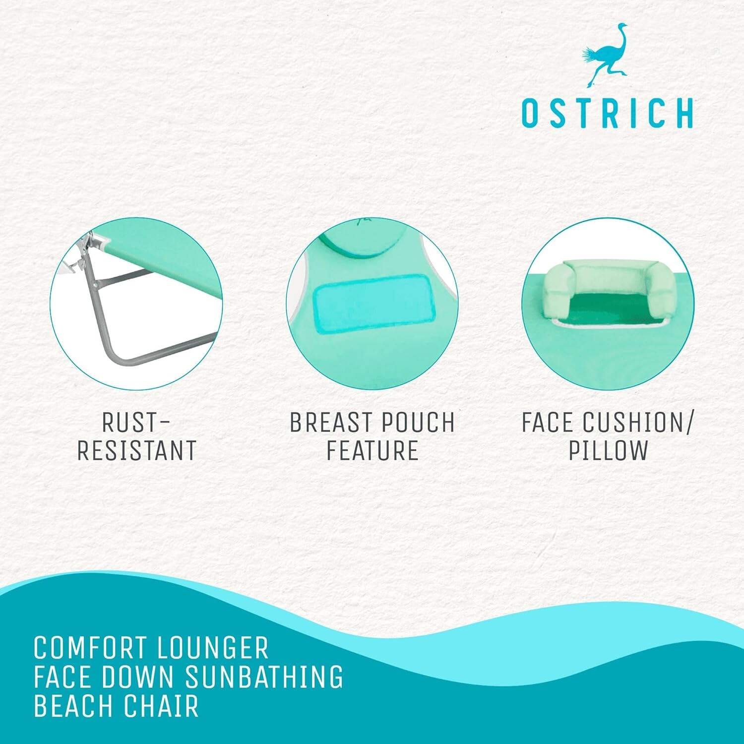 Ostrich Ladies Comfort Lounger, Foldable Beach Camping Pool Tanning Chair, Aqua