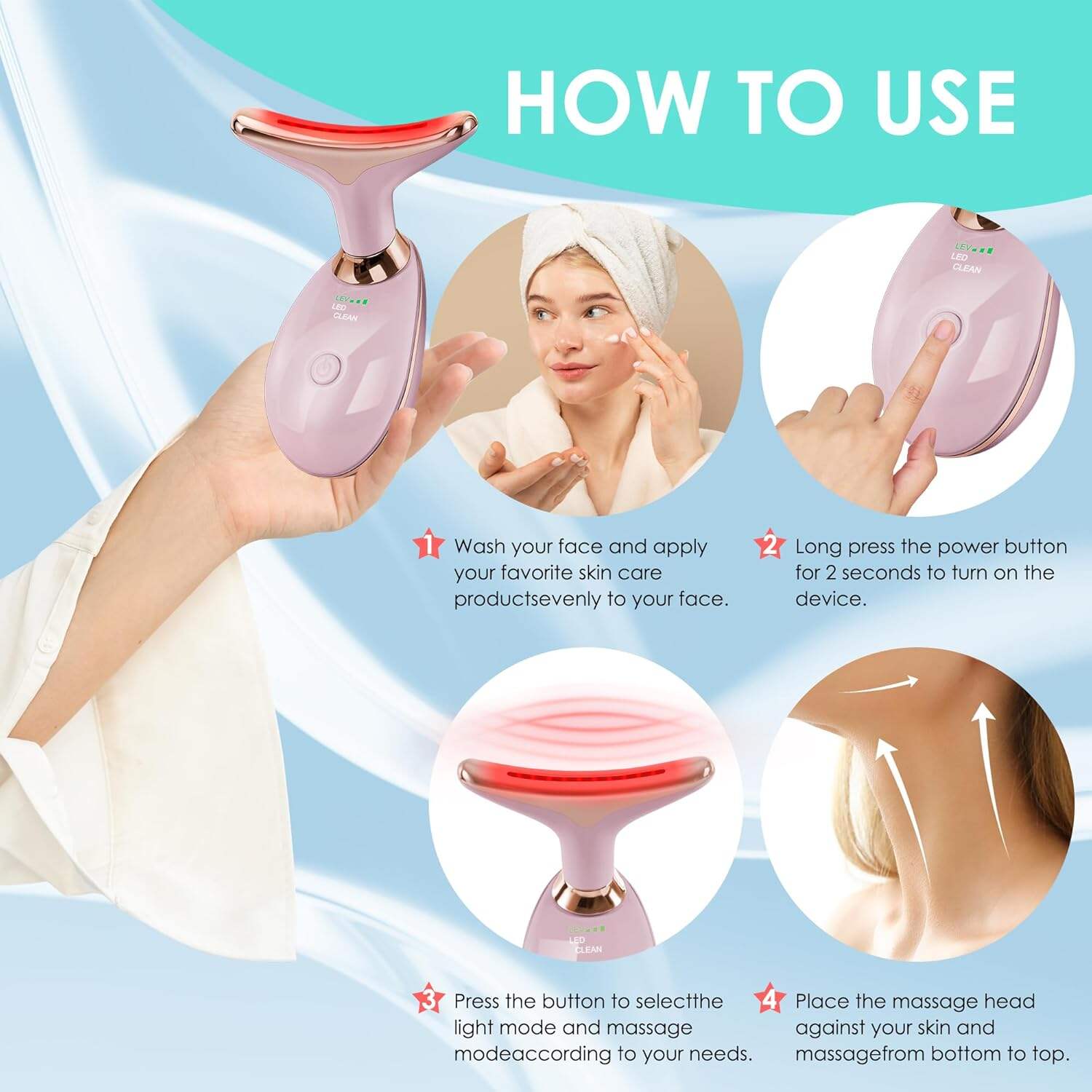 Facial Massager Red-Light-Therapy-for-Face and Neck, Face 𝖲 culpting Wand with 7 Color