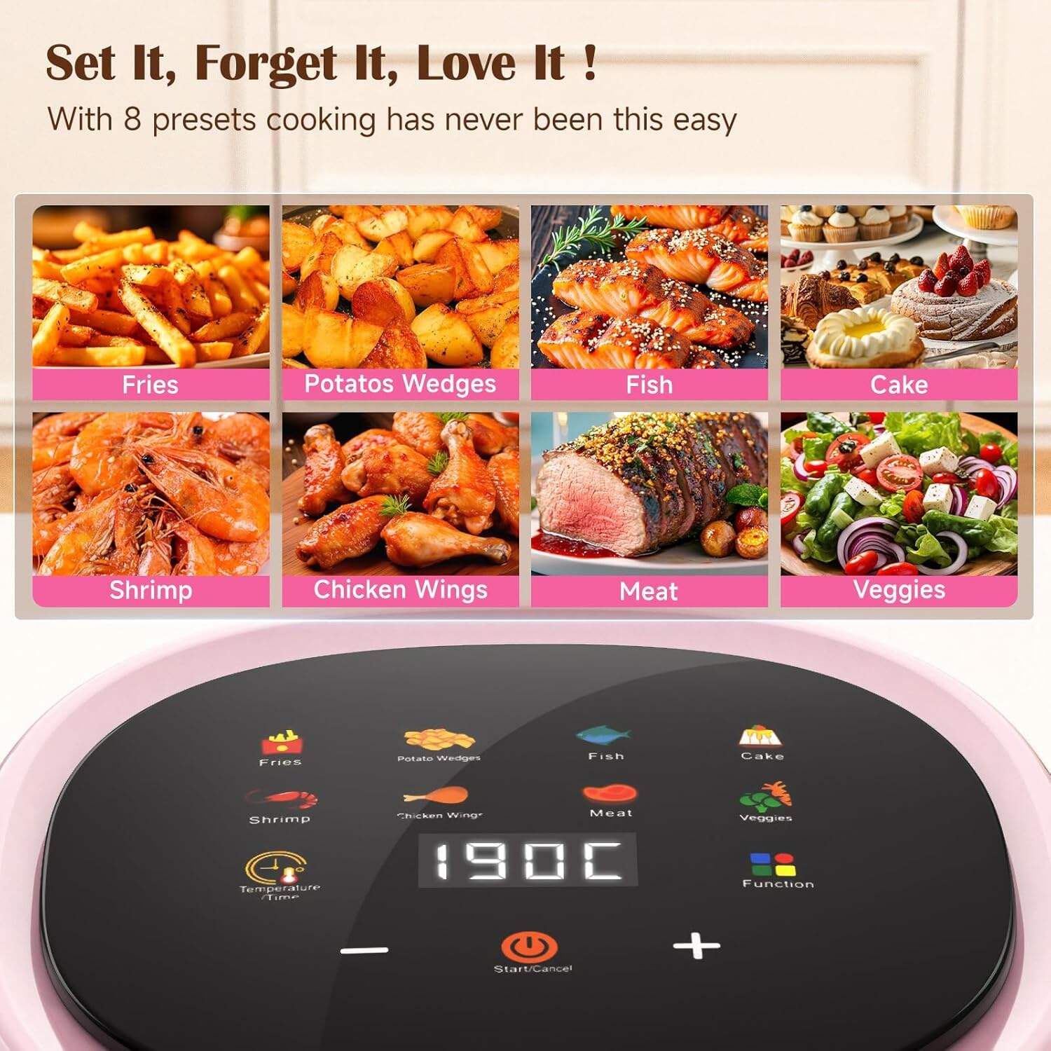 8-In-1 Glass Air Fryer, 5 QT Airfryer with Easy-View Glass Basket, Adjustable Temperature, Touch Panel Control, Circulating Heating, Compact and Large, Nonstick & Dishwasher Safe Fry Bowl