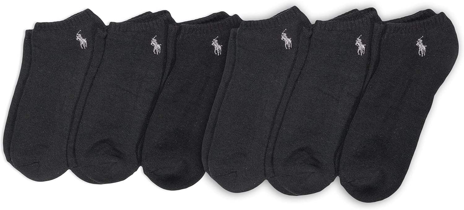 POLO RALPH LAUREN mens Classic Sport Solid Low Cut Socks - 6 Pair Pack - Athletic Cushioned Cotton