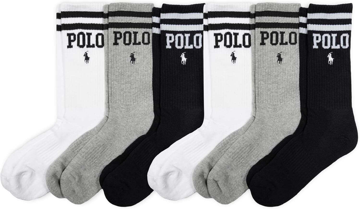 POLO RALPH LAUREN Men's Athletic Performance Cotton Crew Socks - 6 Pair Pack - Moisture Wicking Mesh