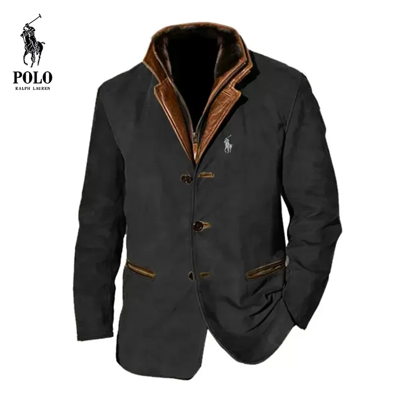 Ralph Lauren Men's vintage jacket with double-layer fur collar and suede coat
