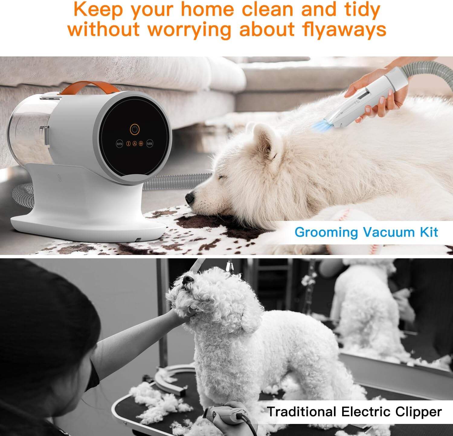 Dog Vacuum for Shedding Grooming, 12000pa Suction Dog Hair Vacuum, Dog Grooming Kit with 2l Dust Cup, Low Noise, 3 Levels, 5 Grooming Tools