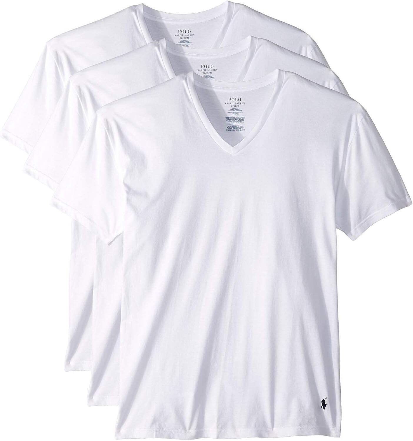 POLO Men's Classic Fit Cotton V neck Undershirt 3 Pack